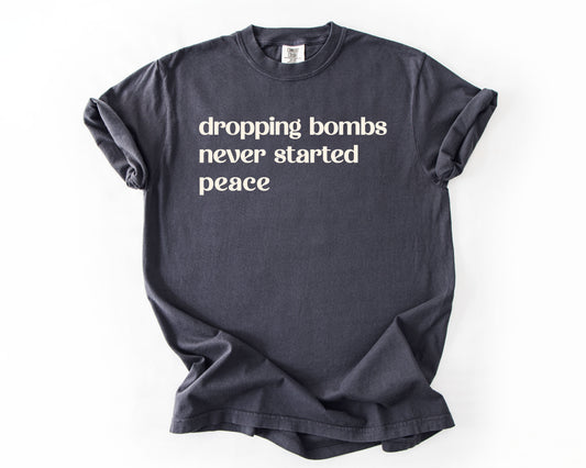 Graphite t-shirt with anti-war graphic – peace shirt