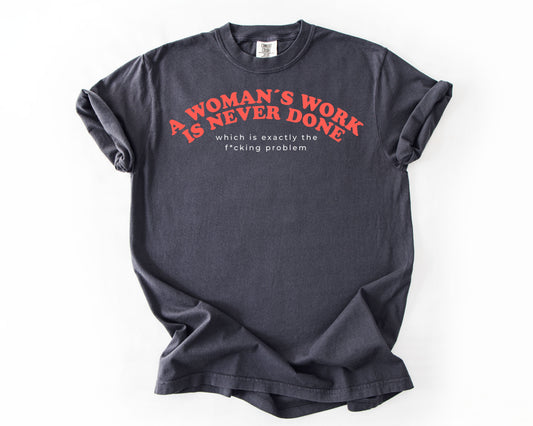 Graphite t-shirt with feminist graphic – unpaid labor