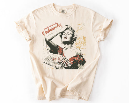 Ivory t-shirt with Another Day In The Patriarchy vintage glamour graphic – feminist shirt