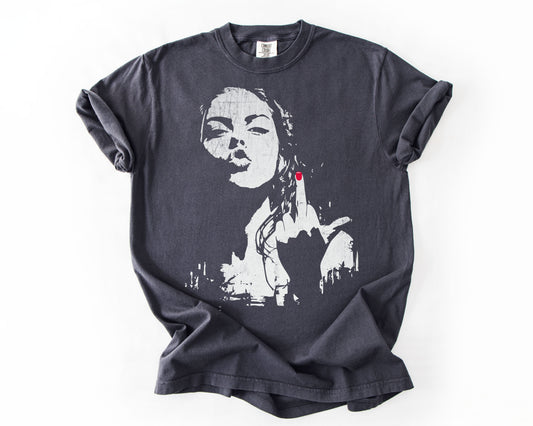 Graphite t-shirt with feminist graphic – bold statement shirt