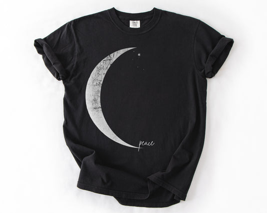 Black t-shirt with moon peace graphic – peace shirt
