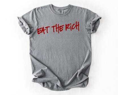 Grey t-shirt with anti-capitalist graphic – class solidarity