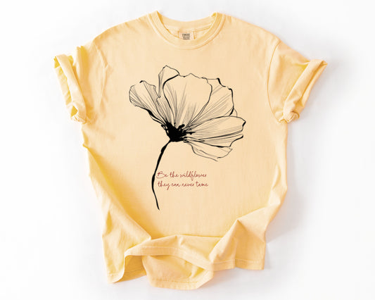 Butter t-shirt with wildflower botanical graphic – women's rights shirt