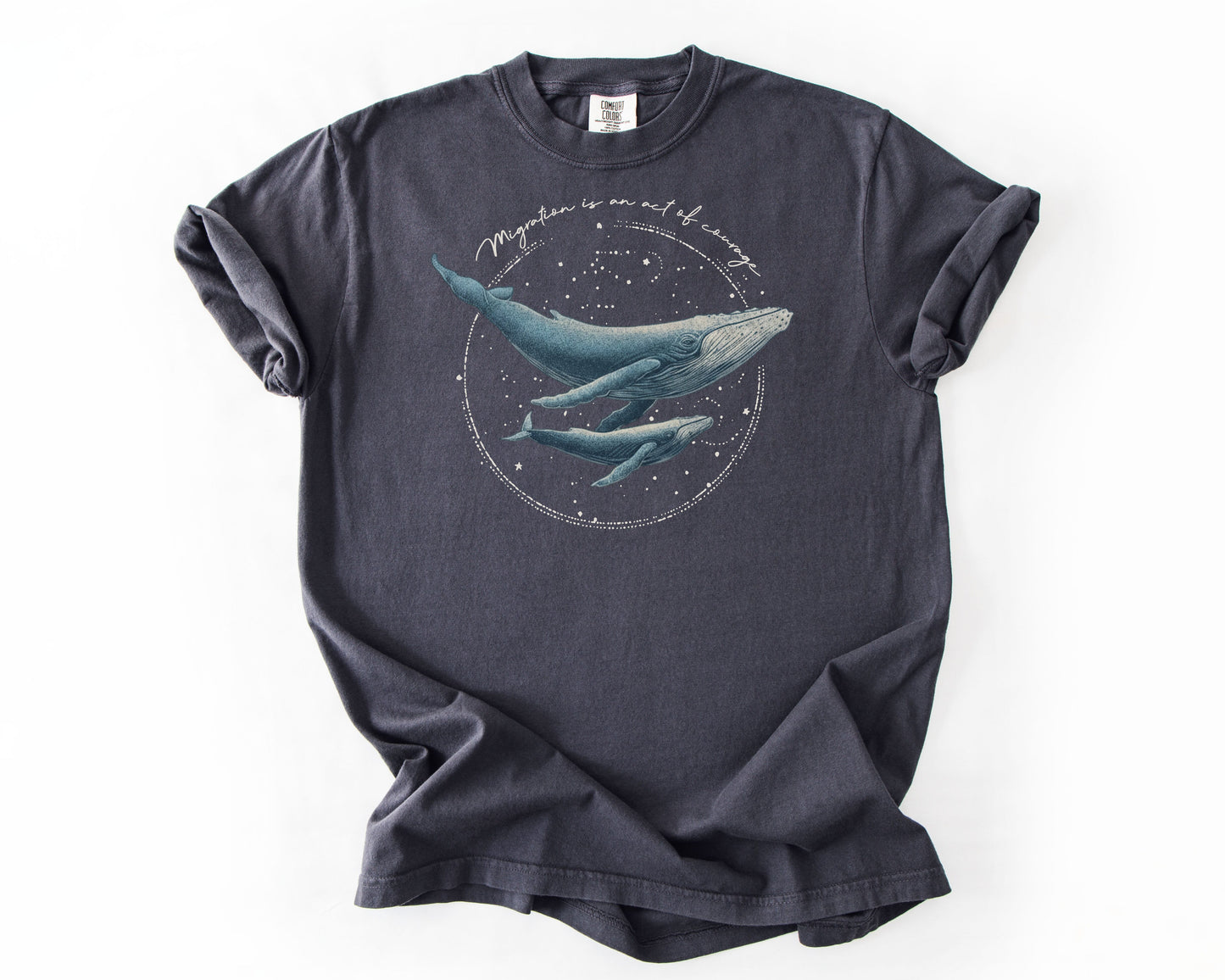 Graphite t-shirt with migration whale graphic – migration shirt