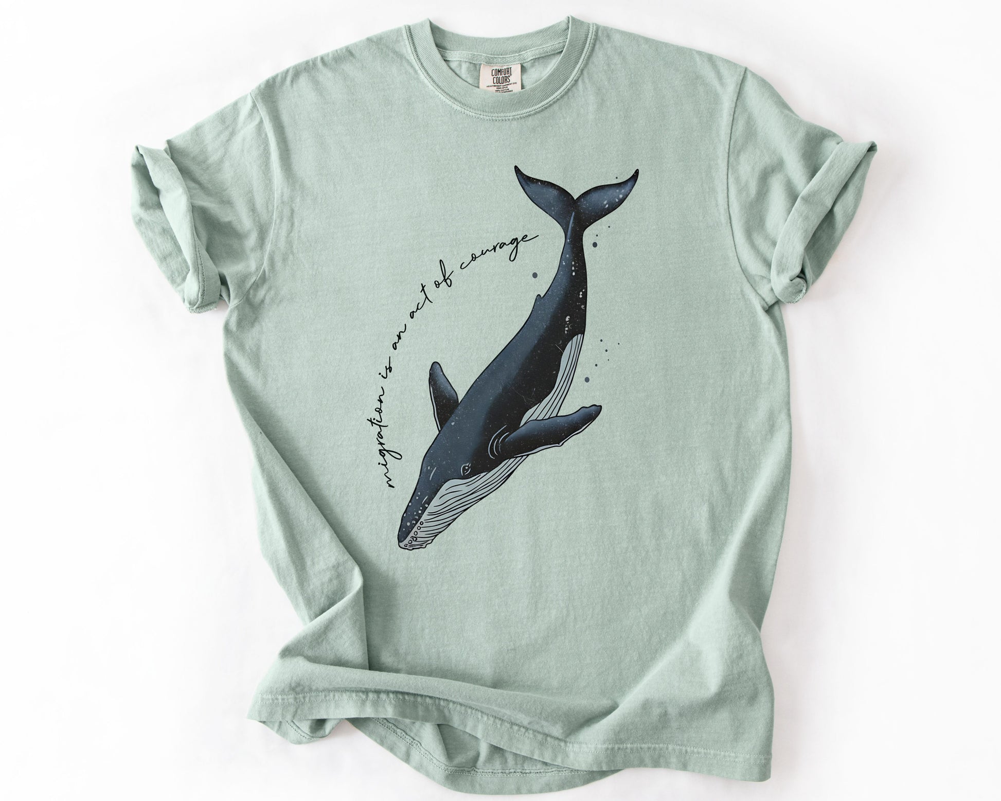 Bay t-shirt with mother and calf whale migration graphic – migration shirt