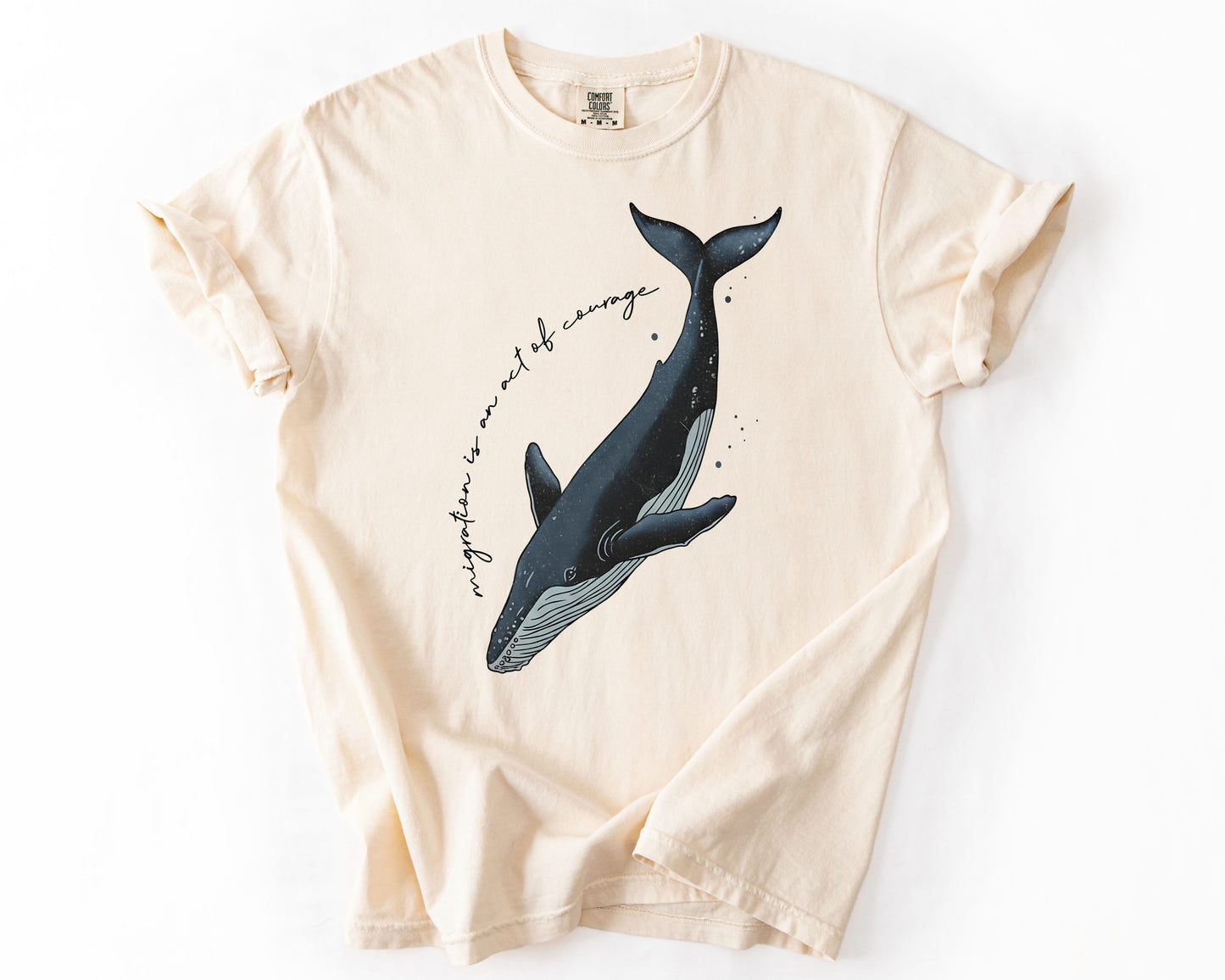 Ivory t-shirt with mother and calf whale migration graphic – migration shirt