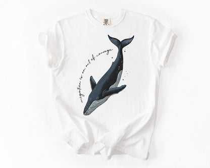White t-shirt with mother and calf whale migration graphic – human rights shirt