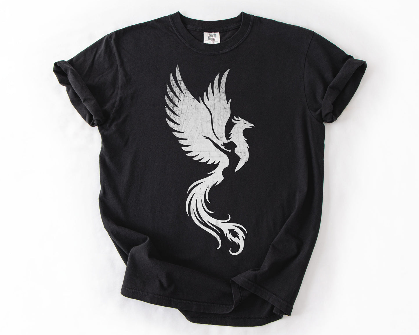 Black t-shirt with Phoenix Rising graphic – feminist shirt