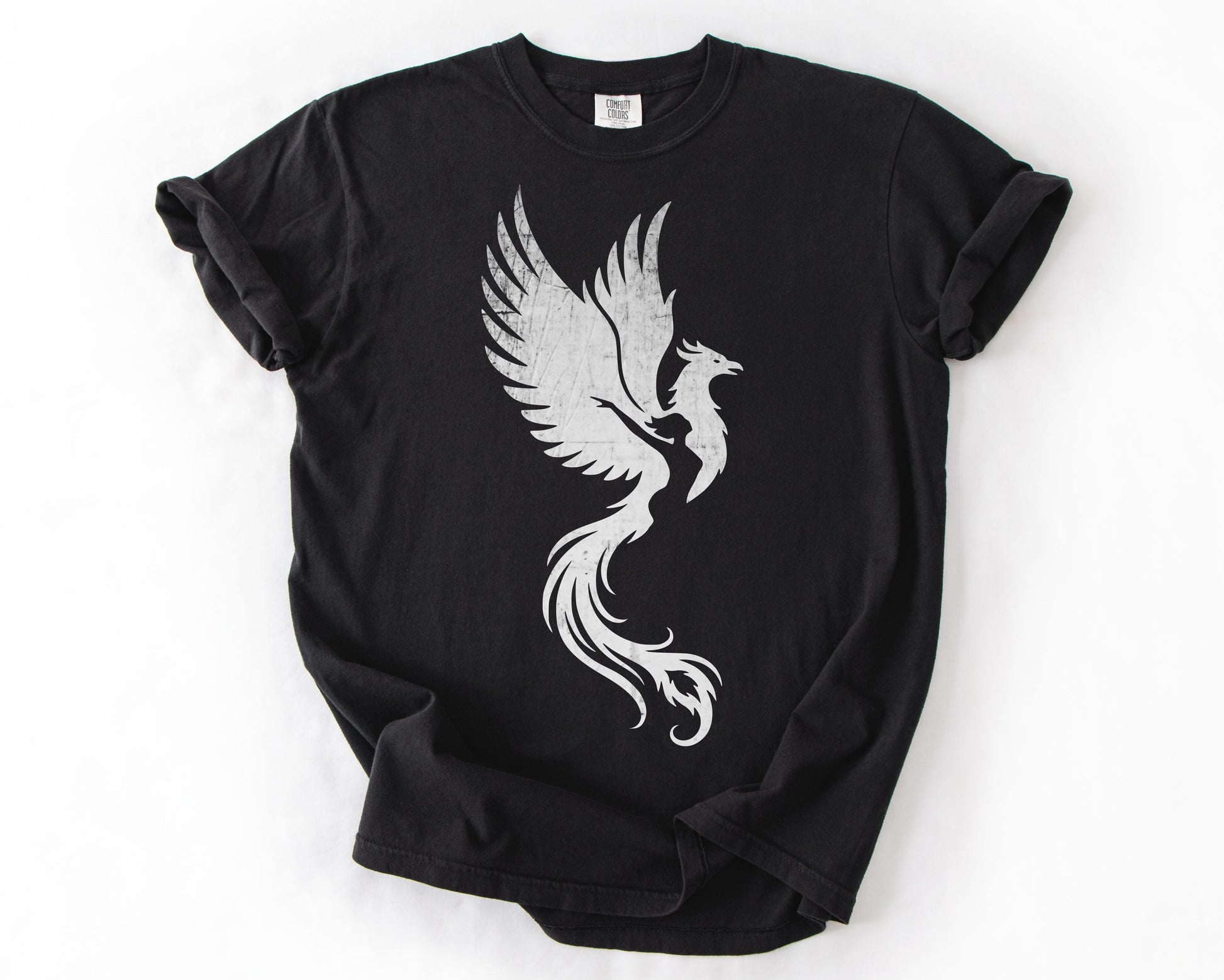 Black t-shirt with Phoenix Rising graphic – feminist shirt
