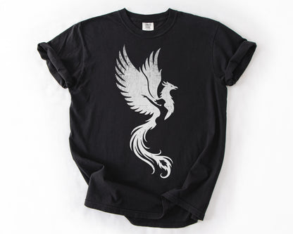 Black t-shirt with Phoenix Rising graphic – feminist shirt