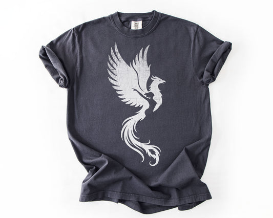 Graphite t-shirt with Phoenix Rising graphic – feminist shirt