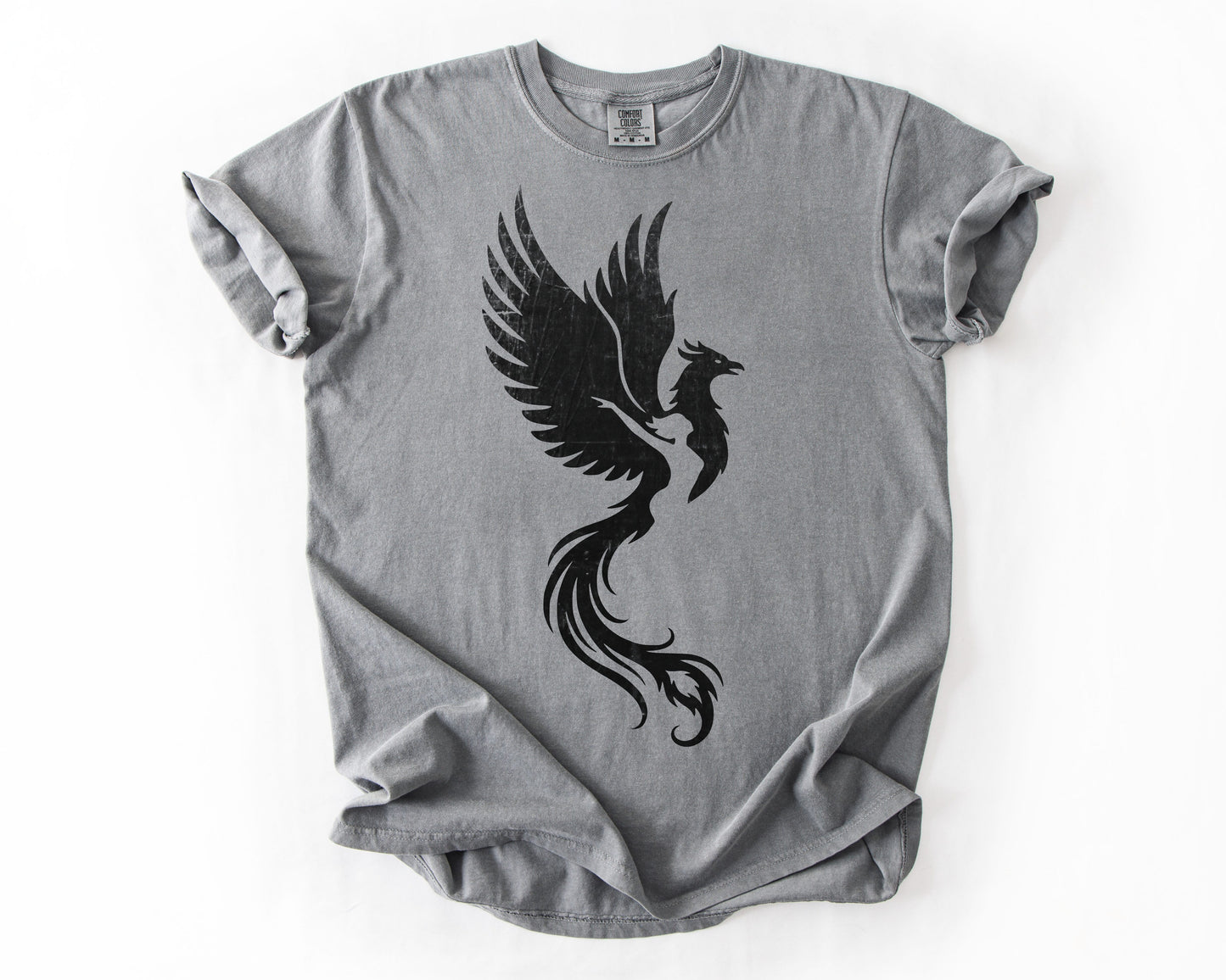 Grey t-shirt with Phoenix Rising graphic – resilience shirt