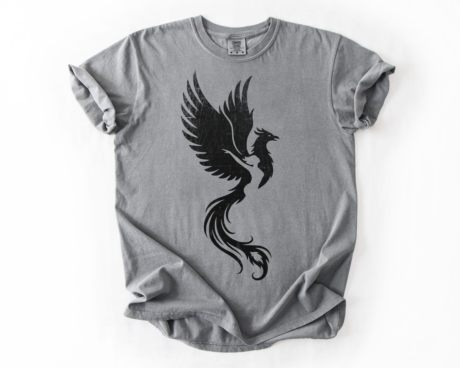 Grey t-shirt with Phoenix Rising graphic – resilience shirt