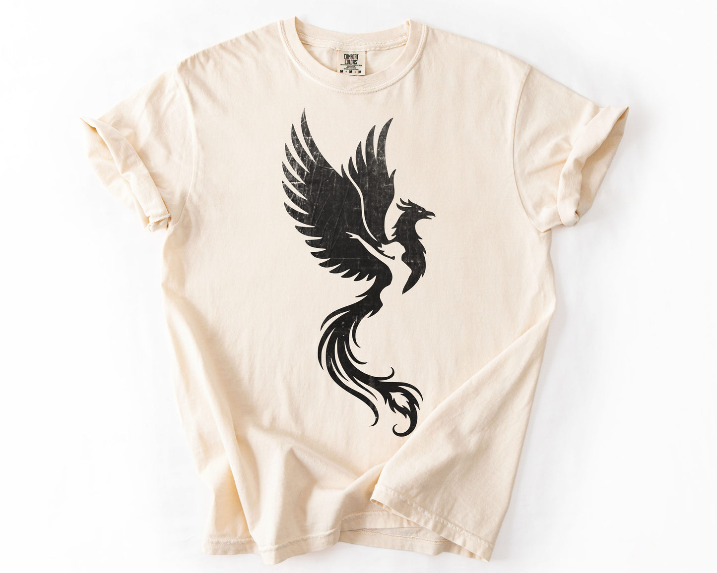 Ivory t-shirt with Phoenix Rising graphic – rebirth symbol tee