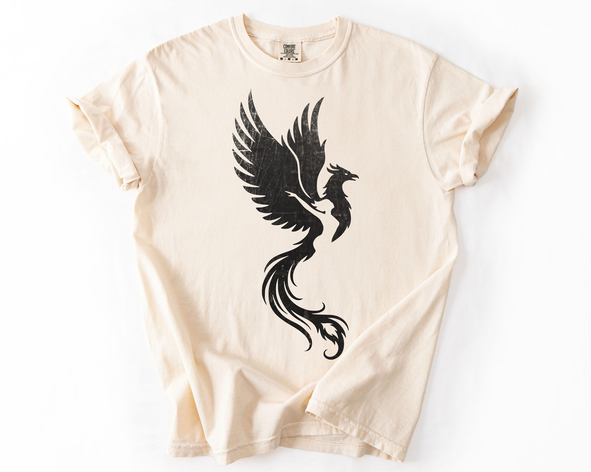 Ivory t-shirt with Phoenix Rising graphic – rebirth symbol tee