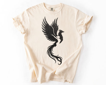 Ivory t-shirt with Phoenix Rising graphic – rebirth symbol tee