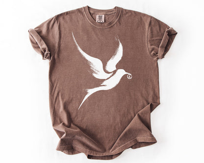 Espresso t-shirt with peace dove graphic – peace shirt