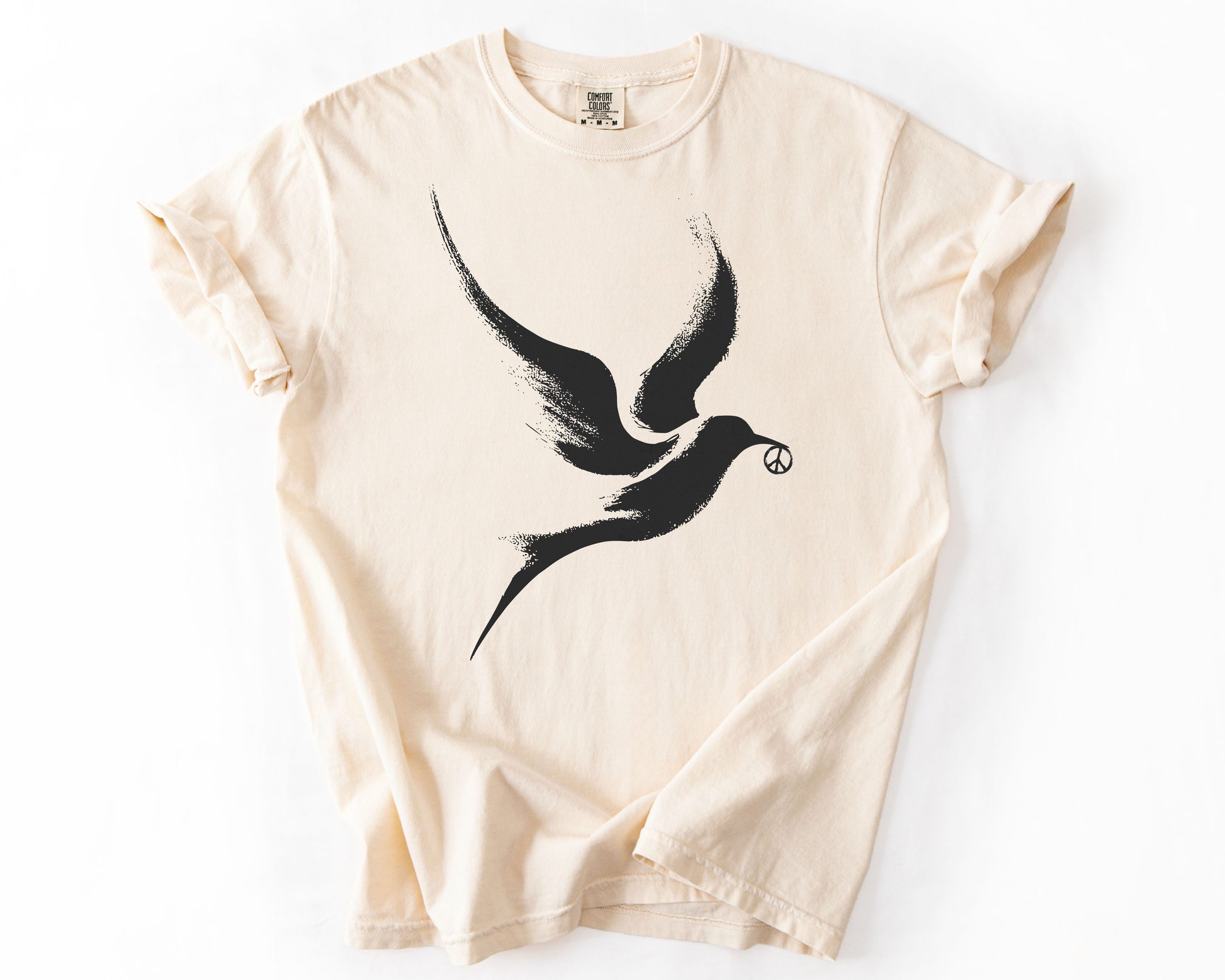 Ivory t-shirt with peace dove graphic – peace shirt
