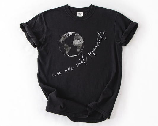 Black t-shirt with We Are Not Separate graphic – human rights shirt