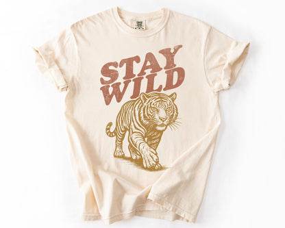 Ivory t-shirt with Stay Wild tiger graphic – feminist shirt