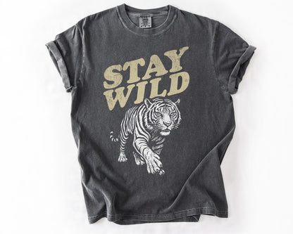 Pepper t-shirt with Stay Wild tiger graphic – women's rights shirt